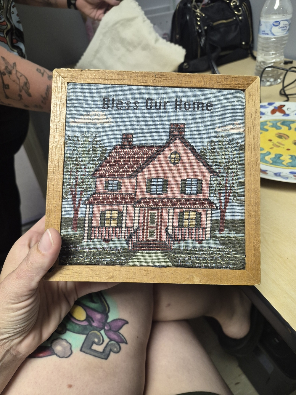 Bless Our Home Framed Needlepoint Pink House Trinket Box